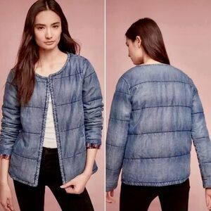 Anthropologie Quilted Chambray Car Coat by Cloth & Stone